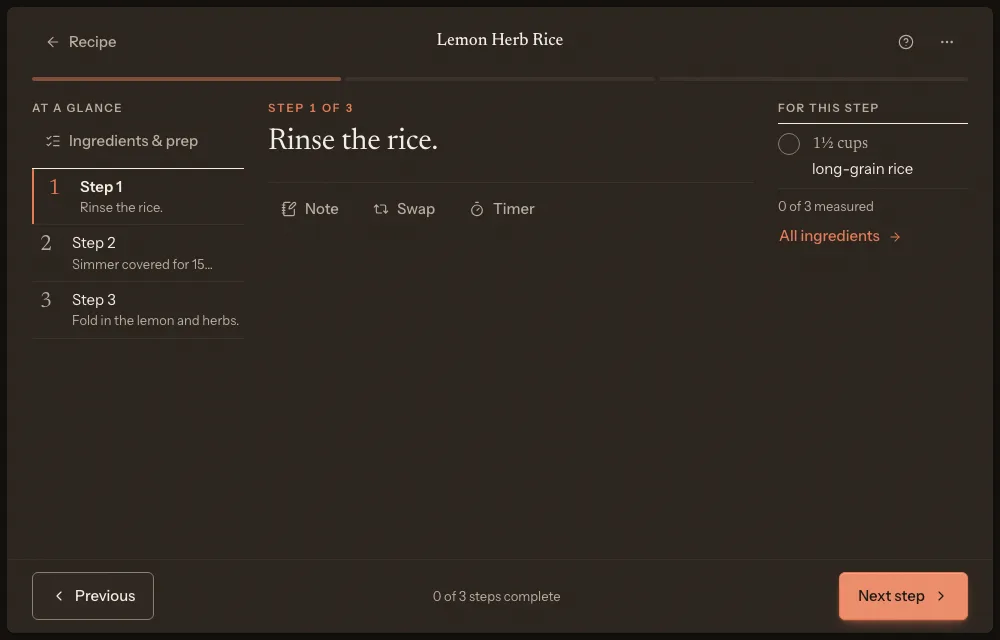 The first step, with its ingredients on the right