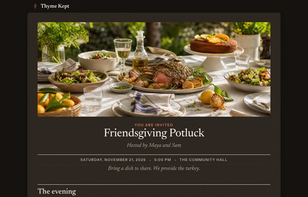 The guest page of an event