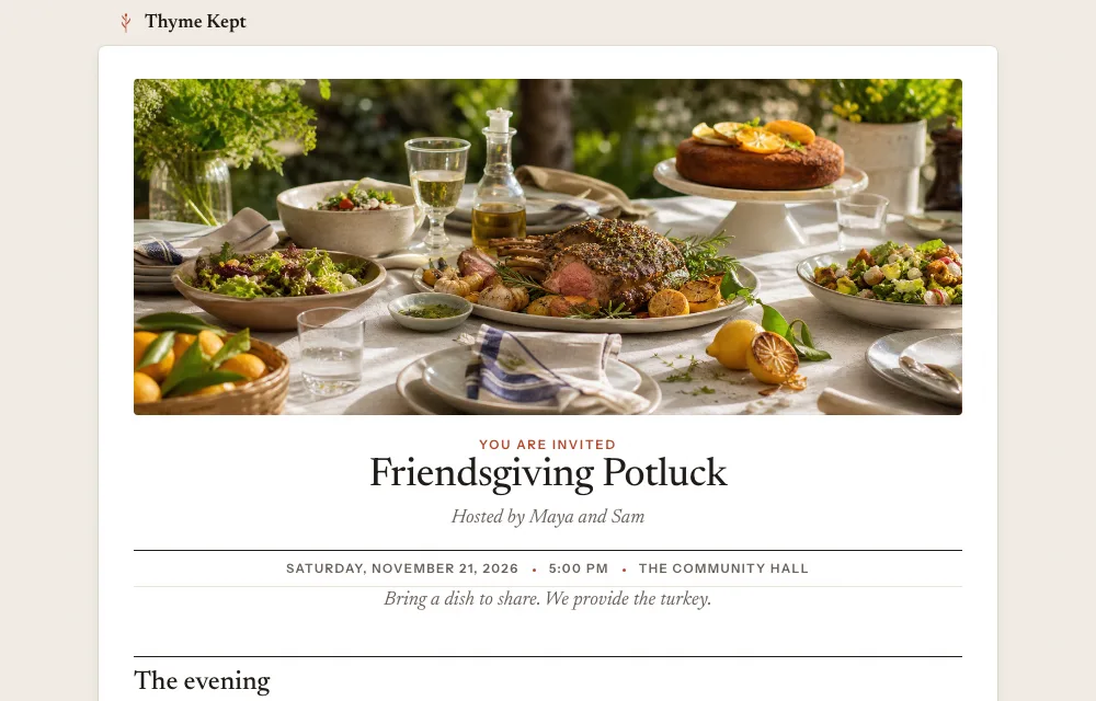 The guest page of an event