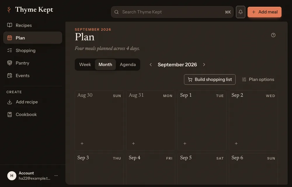 The month view of the plan
